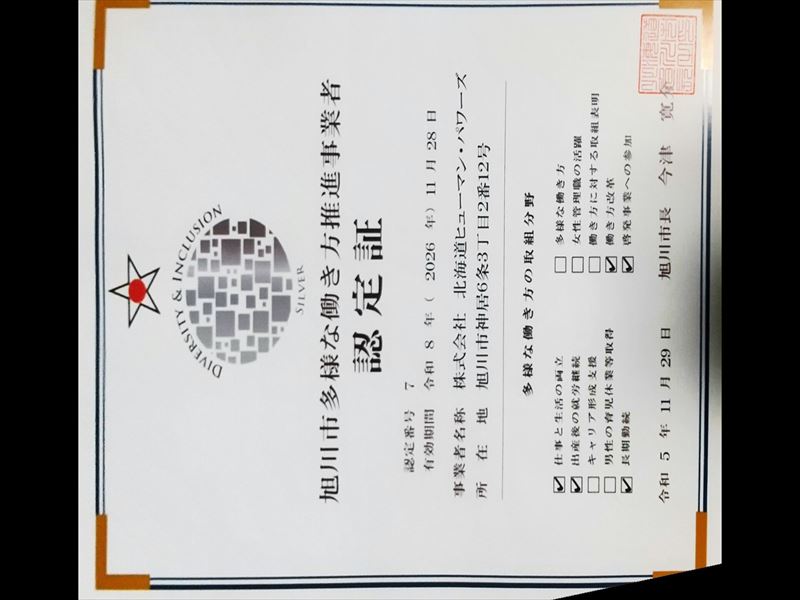 働き方 認定証